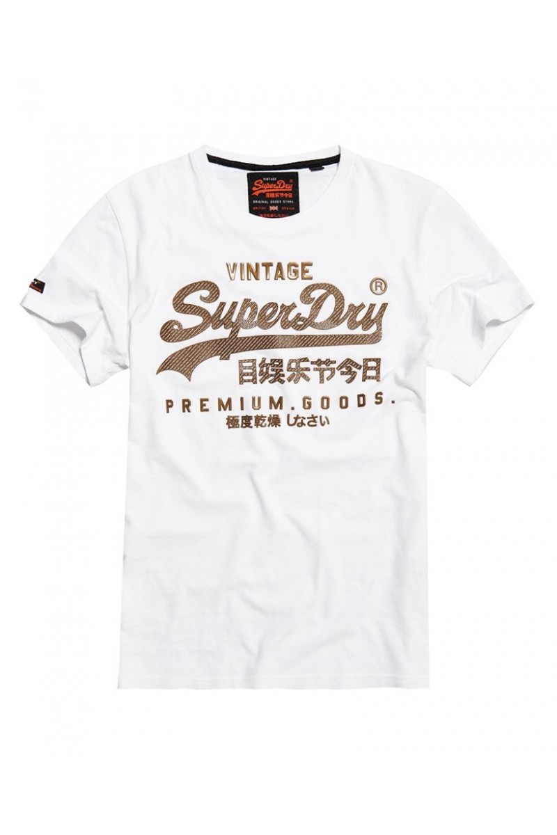 T shirt superdry homme vintage logo authentic mid weight blanc